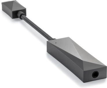Bærbar audio-konverter Astell&Kern AK HC3 i mørkegrå aluminium, aflang form med stik i enderne, set oppefra