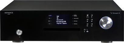 Advance Paris X-Stream 9 netværksaudioafspiller, børstet aluminiumsfront, blåt LCD-display, aluminiumsknapper