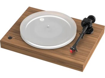 Giradischi Pro-Ject X2B noce, piatto bianco traslucido e braccio di lettura nero in vista dall'alto