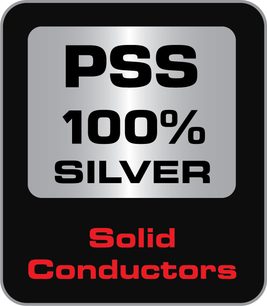Audioquest Firebird 48Gbps 72v DBS 2m HDMI-kabel. Logo med "PSS 100% SILVER" og "Solid Conductors" på sort baggrund