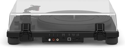 Hi-Fi Turntable Sonoro Platinum EAS Automatic Matte Black, Rear View, Transparent Cover, RCA Connections, USB, Power Supply
