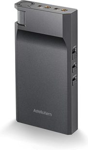 Preamplificatore per cuffie hi-fi Astell&Kern PA10, corpo rettangolare grigio scuro, manopola zigrinata, 4 porte audio superiori, 3 interruttori laterali