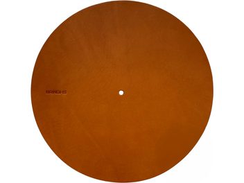 Turntable platter cover Bringhs Whisky, flat circular disc top view, smooth surface, central hole, visible logo