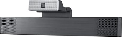 Caméra Skype Samsung STC1100 noire, vue de face, avec objectif, microphone et support de fixation sur écran de télévision
