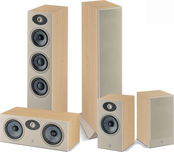Focal Theva N°2 világos tölgy színű oszlophangszóró csomag, 5 különböző méretű hangszóró, világos fa, fekete hangszórók