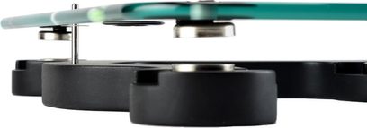 Vibrationsdæmper Relaxa Tablette 530 glas, tre sorte cylindriske fødder, rund gennemsigtig glasplade