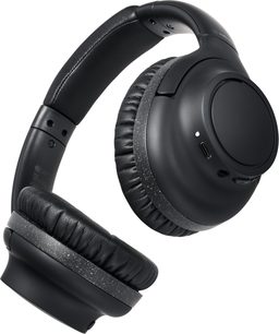 Bezdrátové sluchátka Audio Technica ATH-S300BT, pohled z úhlu, černé polstrování, černý oblouk, konektor USB-C, ovládací tlačítko