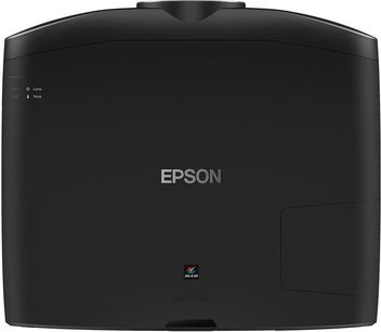 Epson EH-TW9300 sort videoprojektor, set forfra, hvidt Epson-logo, to justeringsknapper øverst, centreret linse