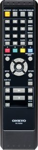 Sort Onkyo RC-732DV fjernbetjening med flerfarvet knapper og central LCD-skærm, der viser "ENTER"