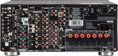 Pioneer VSX-LX70 hjemmebiografsforstærker, bagside, omfattende audio/video-tilslutninger, højttalerstik, USB- og netværksporte