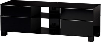 Blankt sort TV-møbel med 2 døre og 4 nicher, lavet af melaminbelagte spånplader, Sonorous MD9240B-HBLK-BLK (DD-DF)