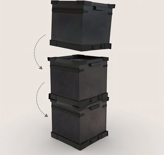 HumminGuru FlexiCube módulo de armazenamento de vinil preto empilhável vista explodida com pegas laterais