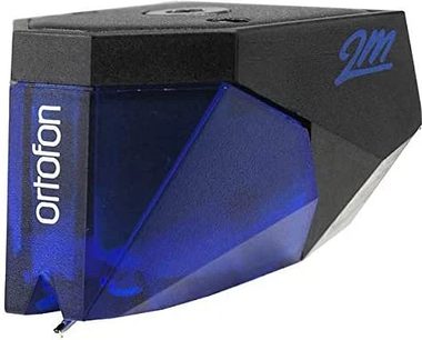 Ortofon 2M Blue pick-up til pladespiller, trekantet form, sort og blå plastik