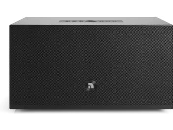 Coluna inteligente Audio Pro C10 MKII W preta, com grelha frontal texturada, logótipo central e controlos na parte superior