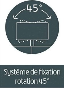 Schema di un sistema di fissaggio rotante a 45° circolare con frecce che indicano il senso di rotazione e l'angolo di 45°