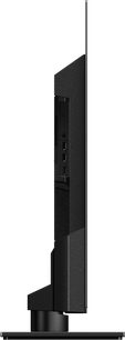 Panasonic TX-48LZ980E tv, profilvisning, sort rektangulær vertikal fladskærm på sort rektangulær fod