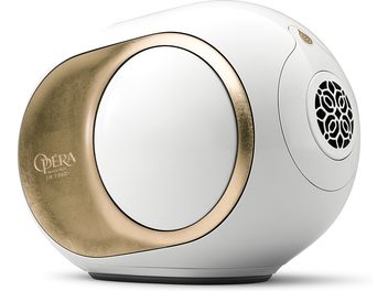 Devialet Phantom II 98 DB Opéra de Paris tilsluttet højttaler i hvid og guld, æggeformet, synlige højttalere