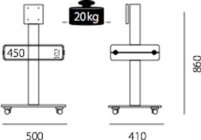 Ratastega TV-mööbel pööratava TV-hoidikuga, 2 riiulit, mõõtmed 500 x 410 x 850 mm, kandevõime 20 kg