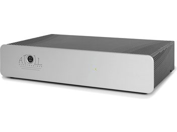 Многоканален усилител Atoll Electronique AV500 сребрист (с тригер), правоъгълен корпус в светло сиво, черна решетка