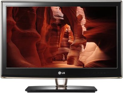 LG 22LV2500 TV viser et nærbillede af røde klipper, formet af erosion, i høj opløsning