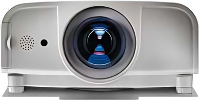 Sanyo PLC-XT35L projektor set forfra, objektiv med blå linse, infrarød sensor, ventilationsgitter