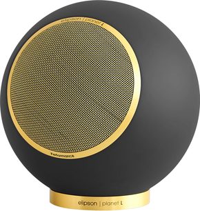Elipson Planet L Performance mat sort guld højttaler med cirkulært guldgitter og cylindrisk guldbase