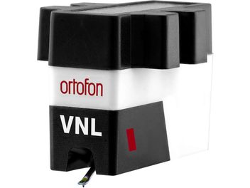 Ortofon VNL DJ turntable cartridge, front and side view, white and black body, red stylus