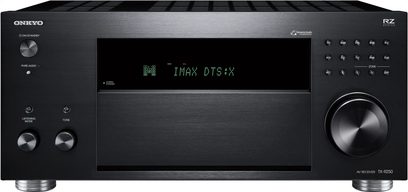 Onkyo TX-RZ50 sort home cinema-forstærker, enkel sort front med grønt display, drejeknapper og få knapper