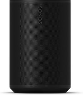 Sort Sonos Era 100 SL trådløs højttaler, set forfra, cylindrisk design med perforeret gitter