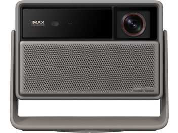 XGIMI Horizon 20 Pro Beamer in Grau, Frontansicht, perforiertes Metallgitter, Linse rechts, großer Trage-/Standgriff