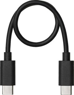 Sort U-formet kabel med to USB-C-stik i enderne, set forfra på hvid baggrund