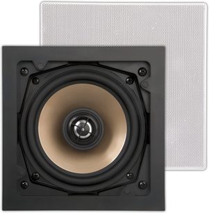 Sort indbygningsvægshøjttaler ArtSound HPSQ525 med bronze-kegle-højttaler og aftageligt hvidt frontgitter