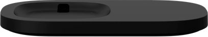 Soporte de altavoz Sonos Shelf negro, vista superior, forma ovalada alargada, superficie negra mate con una cavidad ovalada central