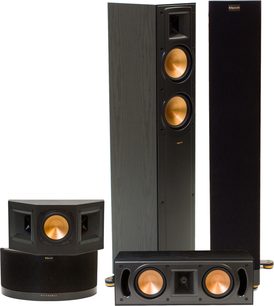 Sada reproduktorů Klipsch RF-42 MKII + RC42 černá: 2 sloupové, 1 centrální, 1 subwoofer, tmavé dřevěné a černé provedení