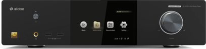 Zidoo Neo Alpha 4K medieafspillerens matte og skinnende sorte front, berøringsfølsomme knapper, forkromet hjul
