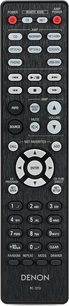 Schwarze Denon RC-1213 Fernbedienung mit Tasten und Einstellrädern für Hi-Fi-Verstärker, Frontansicht