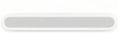 Hvid Sonos Beam Ultra-lydbar, set forfra med gråt perforeret gitter og afrundede kanter