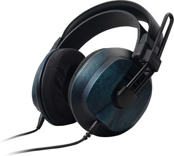 Fostex T60RP Mk2 Ai kablet hi-fi-hovedtelefon, sort hovedbøjle, blå træskaller, polstrede circum-aurale ørepuder