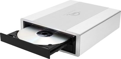 Zappiti Drive 4K HDR, 4K Blu-ray-afspiller, set oppefra, sølvfarvet metalkabinettet, åben skuffe med disk, sort front