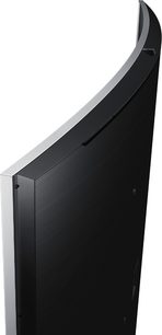 Samsung UE65JS9500-tv, set fra siden, buet skærm, sort ramme og bagside, sølvfarvet metalfod