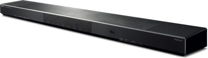 Yamaha YSP-1600 soundbar set forfra, sort med metallisk gitter i fuld længde og integreret display