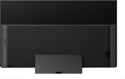 Panasonic TX-65GZ1000E-fladskærms-TV, sort skærm, set forfra, liggende rektangulært format, tynde sorte kanter
