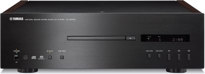 CD přehrávač Yamaha CD-S2000 černý, čelní panel v černé barvě s tlačítky a displejem, boční strany z tmavého dřeva, pohled zepředu