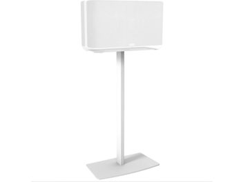 White Cavus speaker stand, rectangular base, slim vertical column, support for Denon Home 350