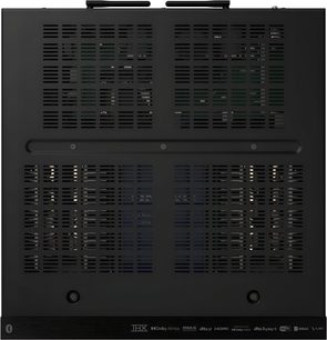 Domácí kino Onkyo TX-RZ70, černý přední panel, ventilační mřížky, tlačítka a konektory, pohled zepředu