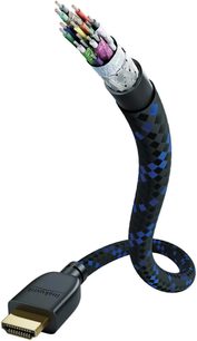 Inakustik Premium II 48G 2m sort og blå HDMI-kabel, forgyldte stik, blå og sort flettet kappe, buet form