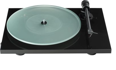 Hi-fi platespiller Pro-Ject T1 EVO BT med frostet glassplate, svart tonearm og rektangulær, svart blank sokkel