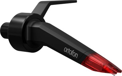 DJ-pladespillercelle fra Ortofon Concorde Music Red, sort kabinet, rød translucent nål, set fra tre kvarter