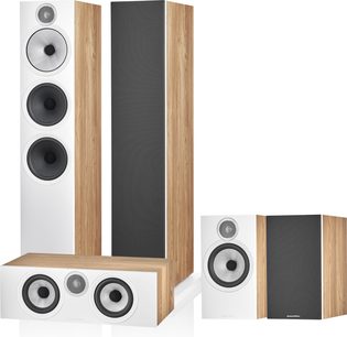 Bowers & Wilkins 603 S3 Standlautsprecher- und Regallautsprecher-Set, Ausführung in hellem Eichenholz mit weißer Frontblende