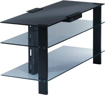 Erard Basik Connectik 2616 sort TV-møbel, 3 glashylder, metalramme, 3/4 frontvisning